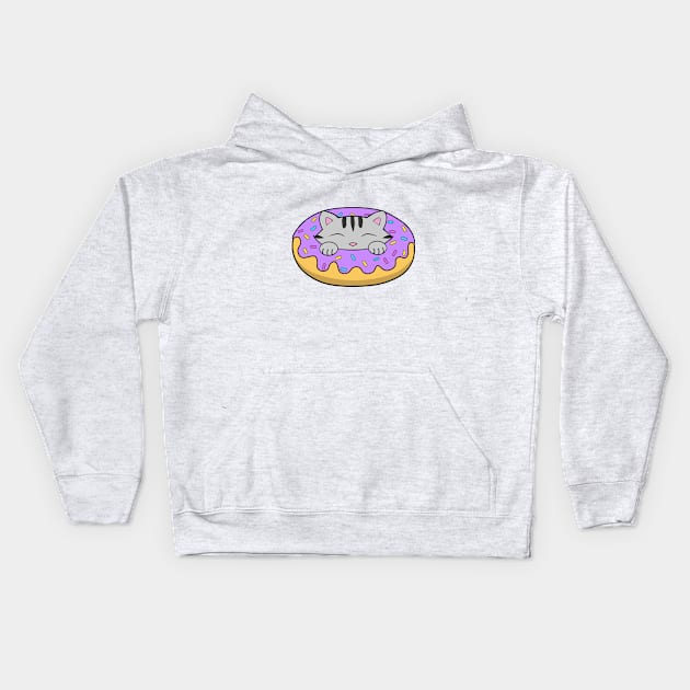 Yummu Purple Donut Cat Kids Hoodie by Purrfect